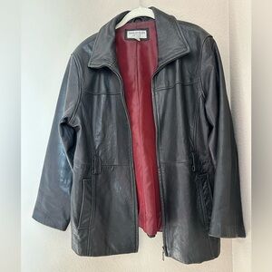 Charles Klein  Men's  L Black Genuine Soft  Leather Blazer Zip Front Jacket Coat